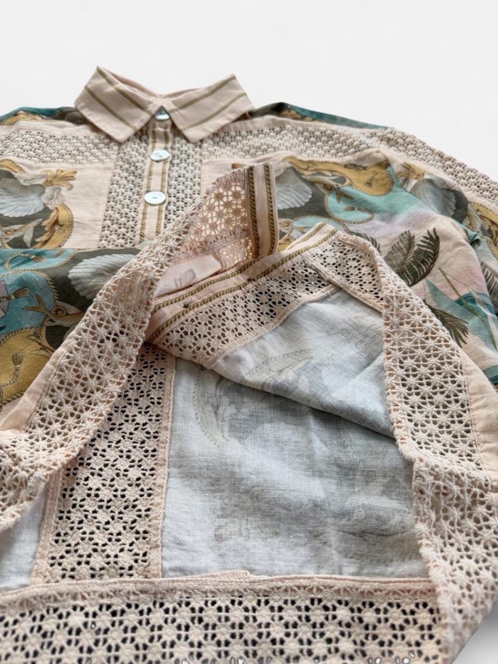 NWT FARM RIO Sand Royal Sea Crochet Shirt - Picture 8 of 14
